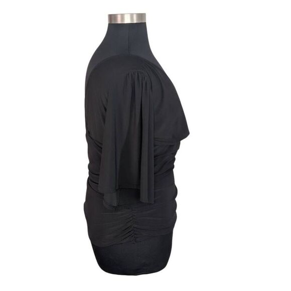 Kiyonna 1X Black Top Flutter Sleeves Faux Wrap Evening Vacation Goth Holiday - Picture 2 of 6